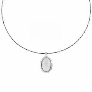 Silver & White Glass Locket Charm Necklace